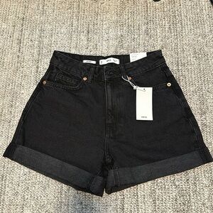New, with tags on! Mango Black Mom Fit High Rise Cuffed Denim Shorts